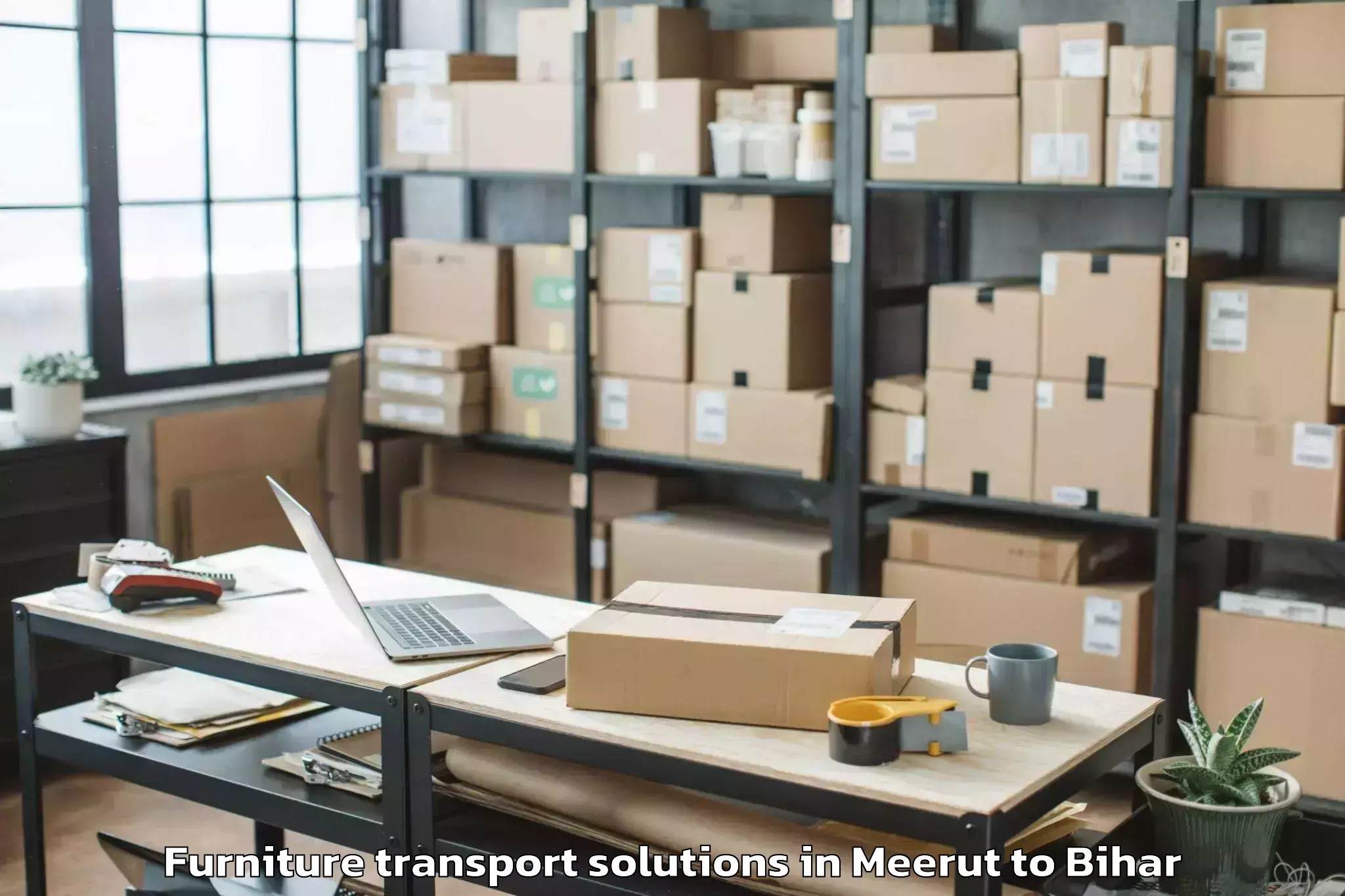 Book Meerut to Lauriya Nandangarh Furniture Transport Solutions Online